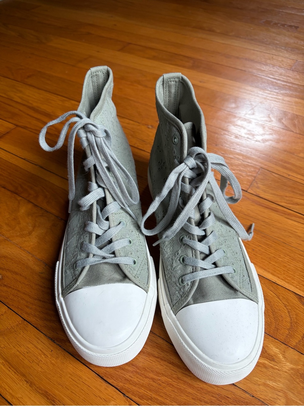 American Eagle Outfitters Light Olive Canvas High-Top Sneakers w Eyelet Pattern